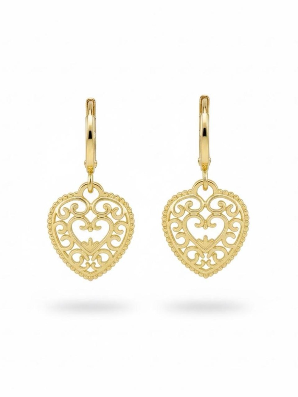Delicate Gold Heart Filigree Drop Earrings